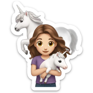 Brown haired Girl holding a unicorn sticker