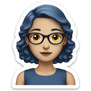 White-skinned brown-eyed girl in a nearly full dress with white glasses and dark blue hair sticker