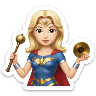 Blonde Wonder Woman holding bell and short white orchestra conductor’s baton  sticker