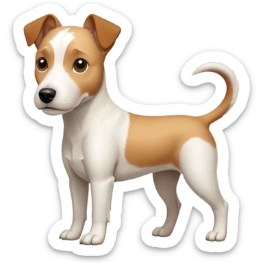 a full body facing front on of a buff white parson russell terrier looking dog the size of a kelpie with light brown long ears resting on its face and a light brown patch above one eye and a large snout. the rest of the dog is completely white.  sticker