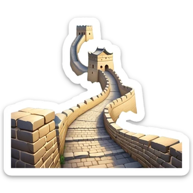 Cinematic Realistic Great Wall of China Landmark Emoji, depicted with ancient stone pathways winding over rugged mountains, watchtowers punctuating the misty landscape, and soft golden sunlight casting dramatic shadows. sticker