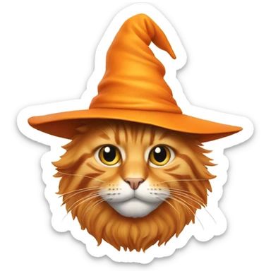 Big orange cat with a wizard hat sticker