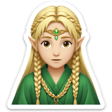 mystic elf, long golden braid, glowing runes on robe sticker
