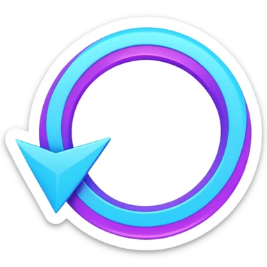 Circular loop arrow in Virtuosa style: smooth rounded shape forming a full loop, neon blue (#00A9F4) and violet (#9A1AFF) glow, futuristic 3D look, friendly and modern. No text. Full background. sticker