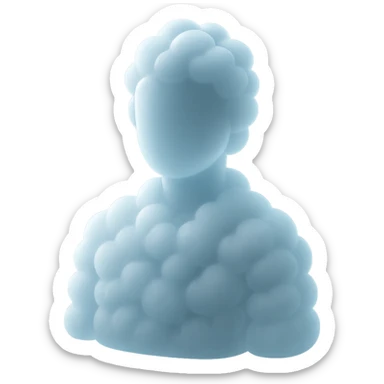 person made entirely of bright convex clouds with slight glow, shoulder height, matte glass style sticker