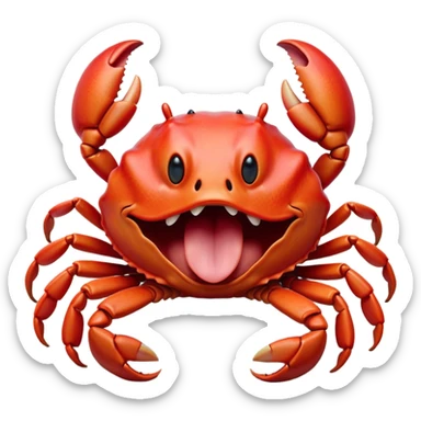 Cinematic Realistic Cute Yawning Crab Portrait Emoji, Head tilted slightly with a dramatic, wide-open yawn, showcasing a soft, textured red shell with a charming, naturally formed face and drooping features, rendered with realistic detail and warm, sandy light, high shine, relaxed yet expressive, styled with a dash of coastal charm, soft glowing outline, capturing the essence of a sleepy yet affectionate crab that appears ready to stretch out on the shore for a peaceful nap! sticker