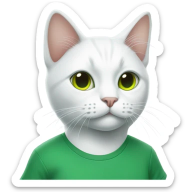 a white cat manager in green t-shirt sticker