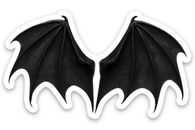 realistic goth black bat wings, highly detailed, no background sticker