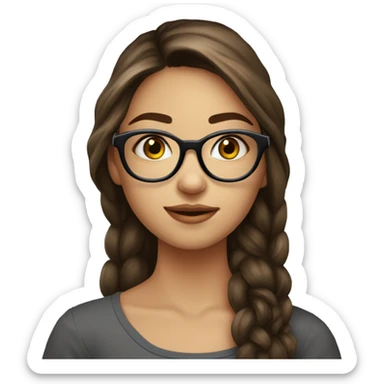 Fille chatain cheveux longs lunettes ronde noire yeux bleus sticker