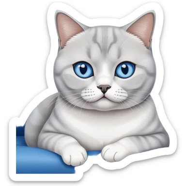British Shorthair Cat white with grey and blue eyes chilling on the couch sticker