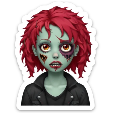 zombie girl red hair cacheado com piercings na boca e nariz roupa emo sticker