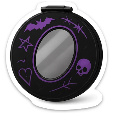 emo style black and purple compact mirror, no background sticker