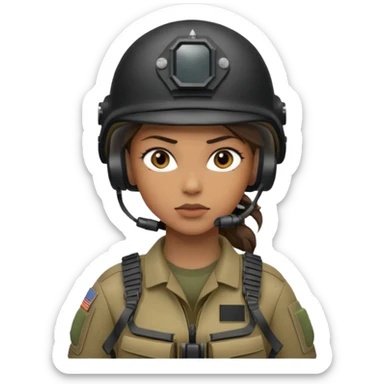 female special operations communications operator with combat gear sticker