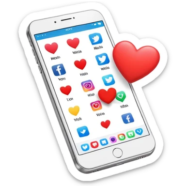  smartphone showing a colorful social media post with a heart and image icon sticker