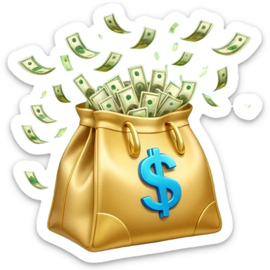

3D emoji style, big bag of money, flying dollar bills, rich casino vibe, smooth lighting, high detail, clean edges, transparent background



 sticker