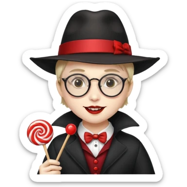 Vampire with lollipop, hat and glasses sticker