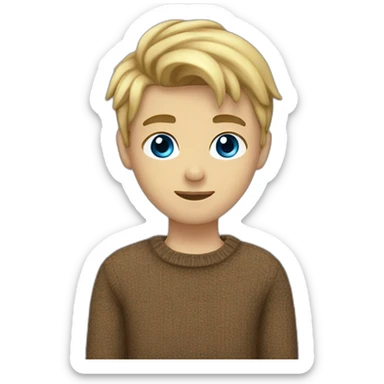 blond boy, 22 years old, with blue eyes, dark eybrows and shorter hair and a brown wool pullover sticker
