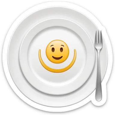A clean and simple emoji-style icon: A round dinner plate with fork and knife on each side, symbolizing team meal. Minimal details, flat bright colors, emoji-like design. sticker