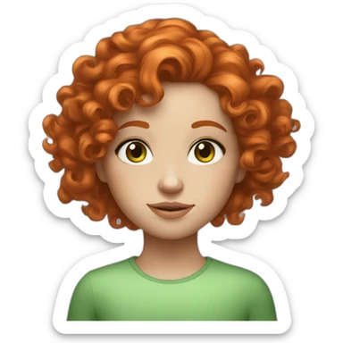 Red hair girl curly long lashes green eyes fair skin freckles sticker