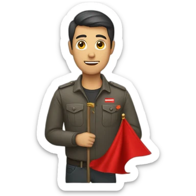 man holding a red flag sticker