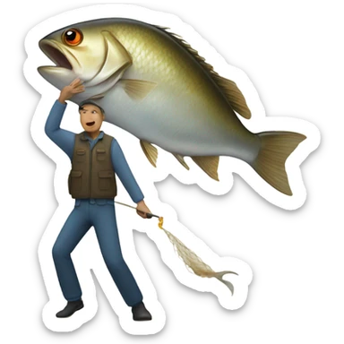 Fish catching a person sticker