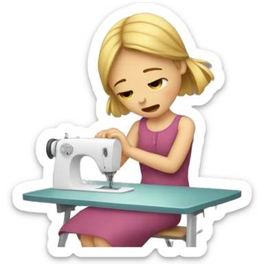 Girl crying at sewing machine sticker