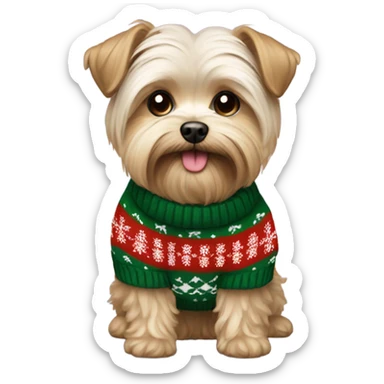 Morkie wearing a Christmas sweater sticker