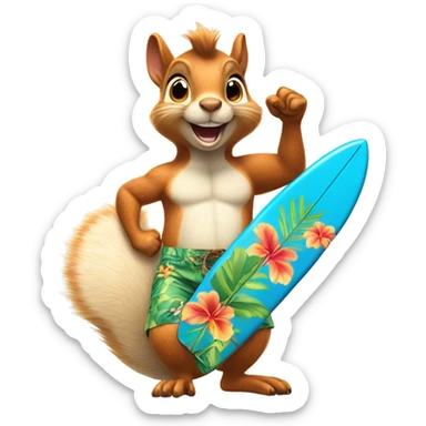 Squirrel surfing in crazy Hawaiian shorts while giving the thumbs up sticker