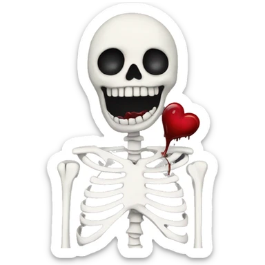 Skeleton holding a black bleeding heart sticker