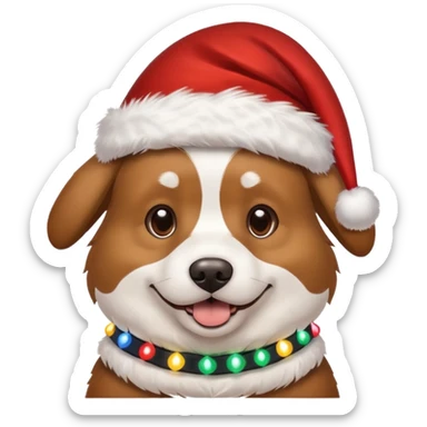 dog wearing Santa hat and Christmas lights sticker