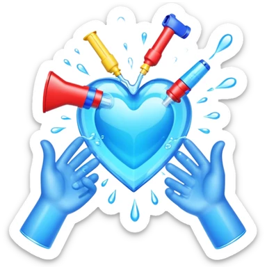 Water gun shooting through a heart made of handa sticker