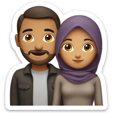 mom, dad, girl, and boy, medium brown skin, dark hair, only the mom is wearing hijab sticker