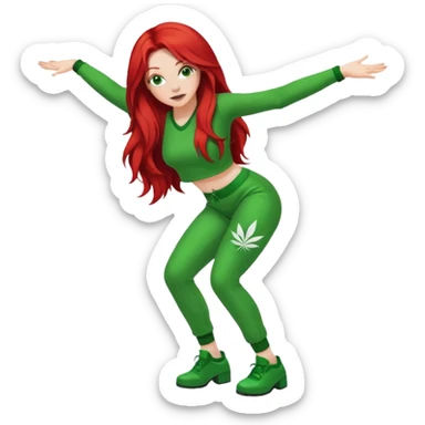  lady twerking with long red hair and green 420 outfit sticker