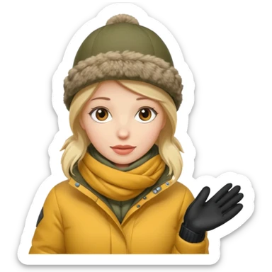 Woman bundled up with parka, hat, scarf, gloves sticker