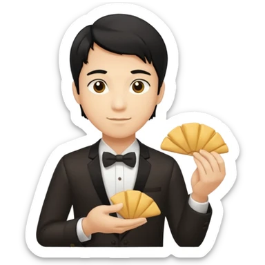 ligth black hair waiter with fortune cookies sticker