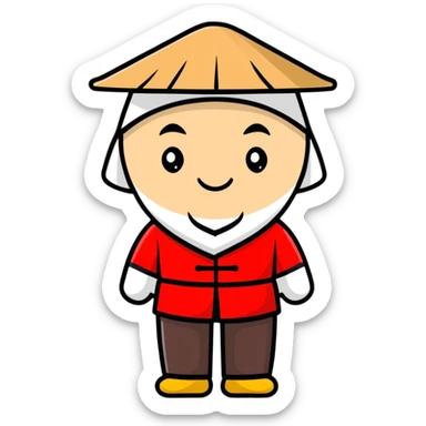 man with Chinese cap, traditional Asian conical hat sticker