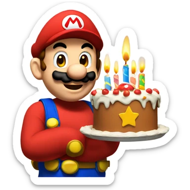 Mario with birthday cake sticker