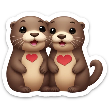 otter couple love with heart sticker