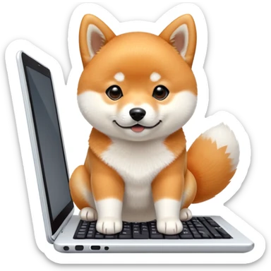 Shiba inu puppy playing with windows notebook  sticker