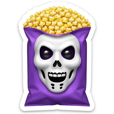 Glitter purple and yellow popcorn with ghostface mask in packaging sticker