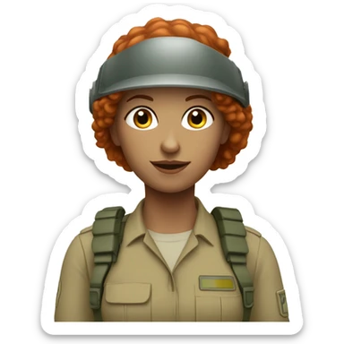 operator dressed in khaki color with a milatary helmet, without glasses, without headset, preferably curly redhead female sticker