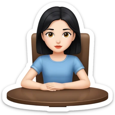a girl sitting in a chair at a table with black hair  sticker
