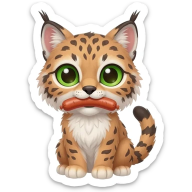 Cute lynx with one sausage in his mouthe sticker
