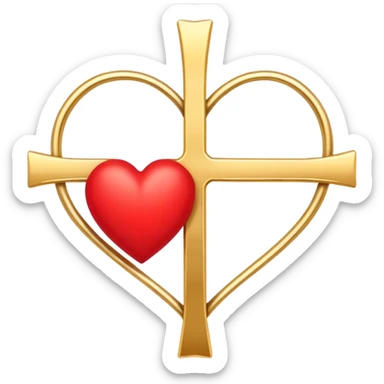 Two red  heart outlines  entwined with a simple gold cross  sticker