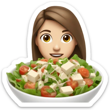 White girl Brown hair blue eyes freackles eating Tofu salad sticker