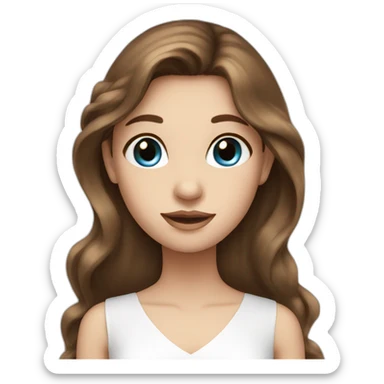 Girl with long brown hair blue eyes in white dress  sticker