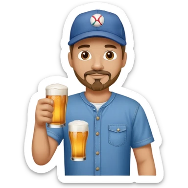 Country guy with a goatee wearing a baseball cap and holding a beer, in a blue shirt and jeans  sticker