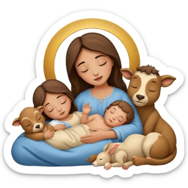 Femme Marie, homme Joseph, et le petit bébé Jesus, et les animaux font tous dodo sticker