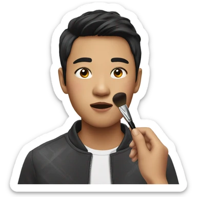 Asian boy taking makeup sticker