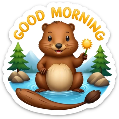 Beaver with inscription good morning  sticker